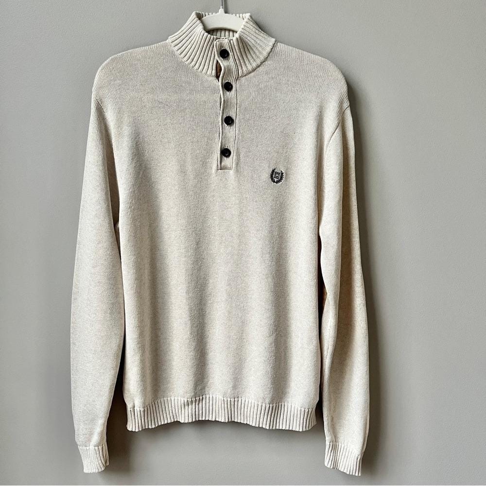 Vintage Sweater Women's Oversized Medium Cream Elbow Patches Faux Suede Cotton